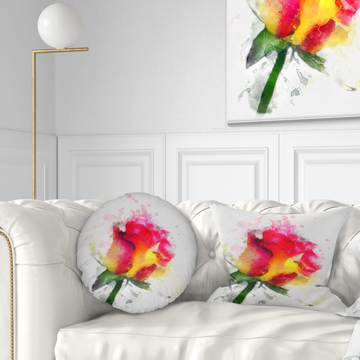 Designart Red Hand drawn Rose Watercolor - Flowers Throw Pillowwork - 12x20