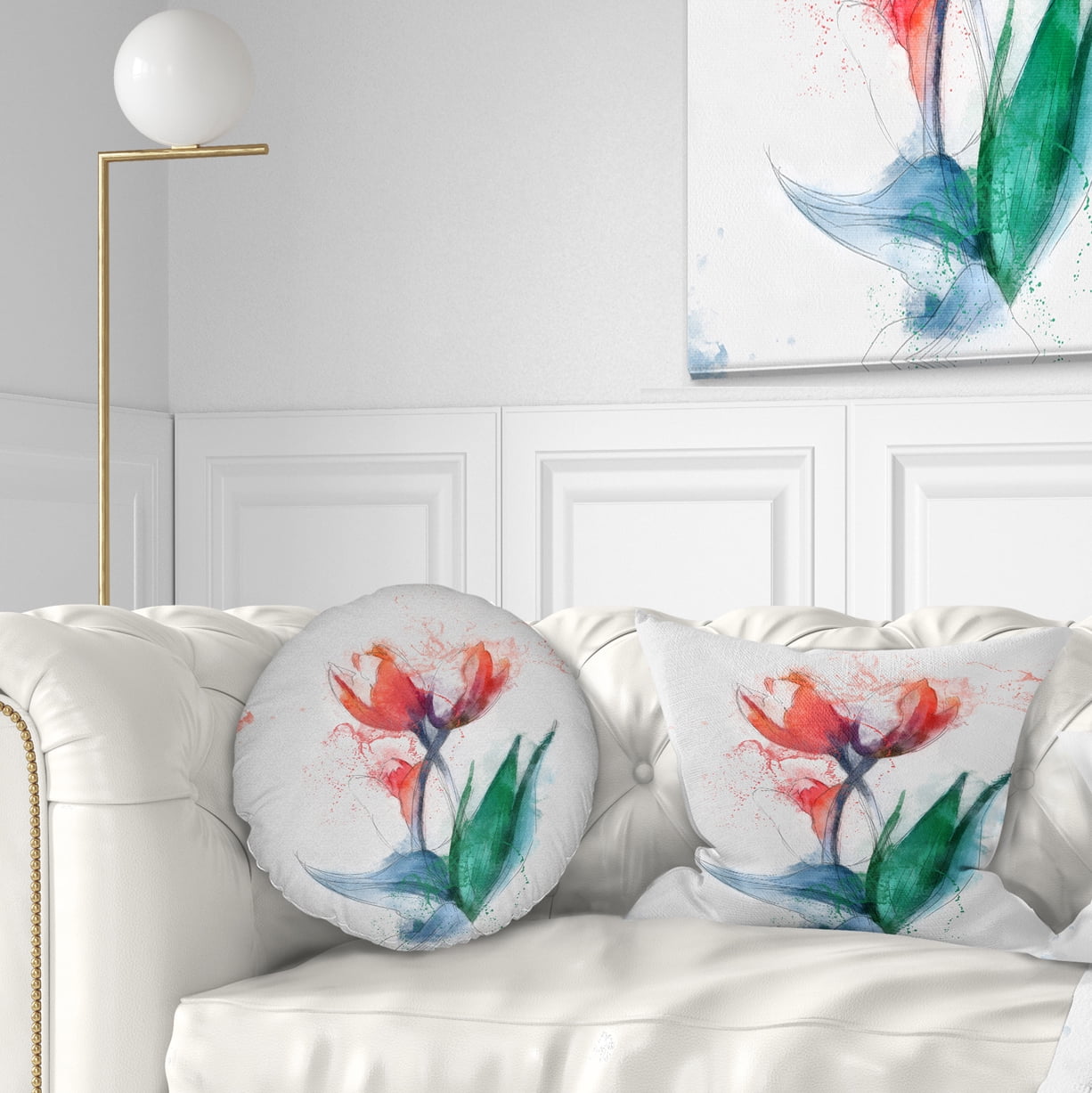 Designart Red Hand drawn Tulips Sketch - Floral Throw Pillow - 12x20