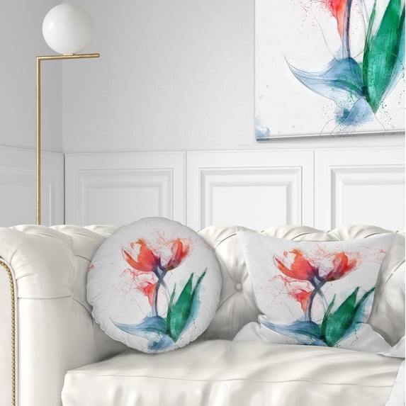 Designart Red Hand drawn Tulips Sketch - Floral Throw Pillow - 12x20