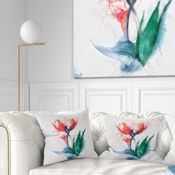 Designart Red Hand drawn Tulips Sketch - Floral Throw Pillow - 18x18