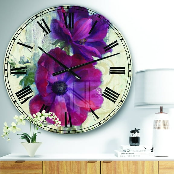 Designart 'Red Handpainted Anemone Flower' Farmhouse wall clock