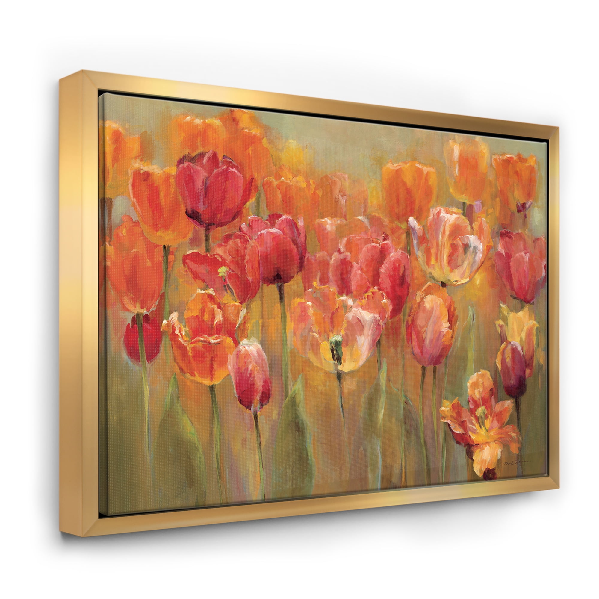 Designart ' Red Handpainted Tulips ' Traditional Framed Canvas