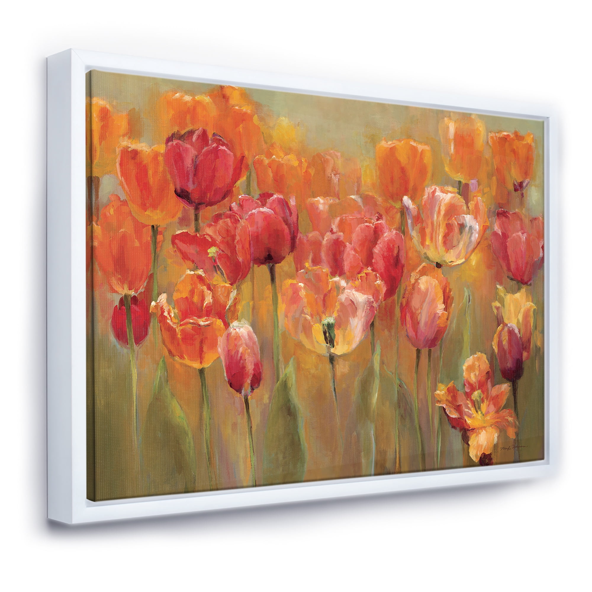 Designart ' Red Handpainted Tulips ' Traditional Framed Canvas