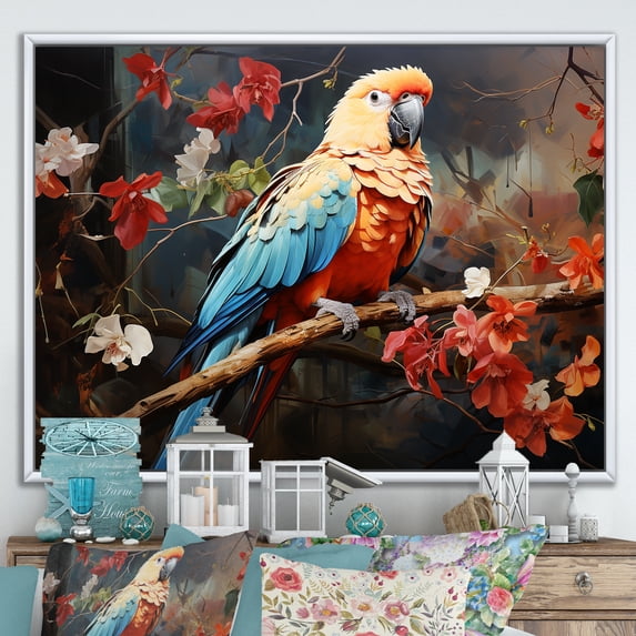 Designart "Red Harmony Among Parrots II" Parrot Floater Framed Wall Decor