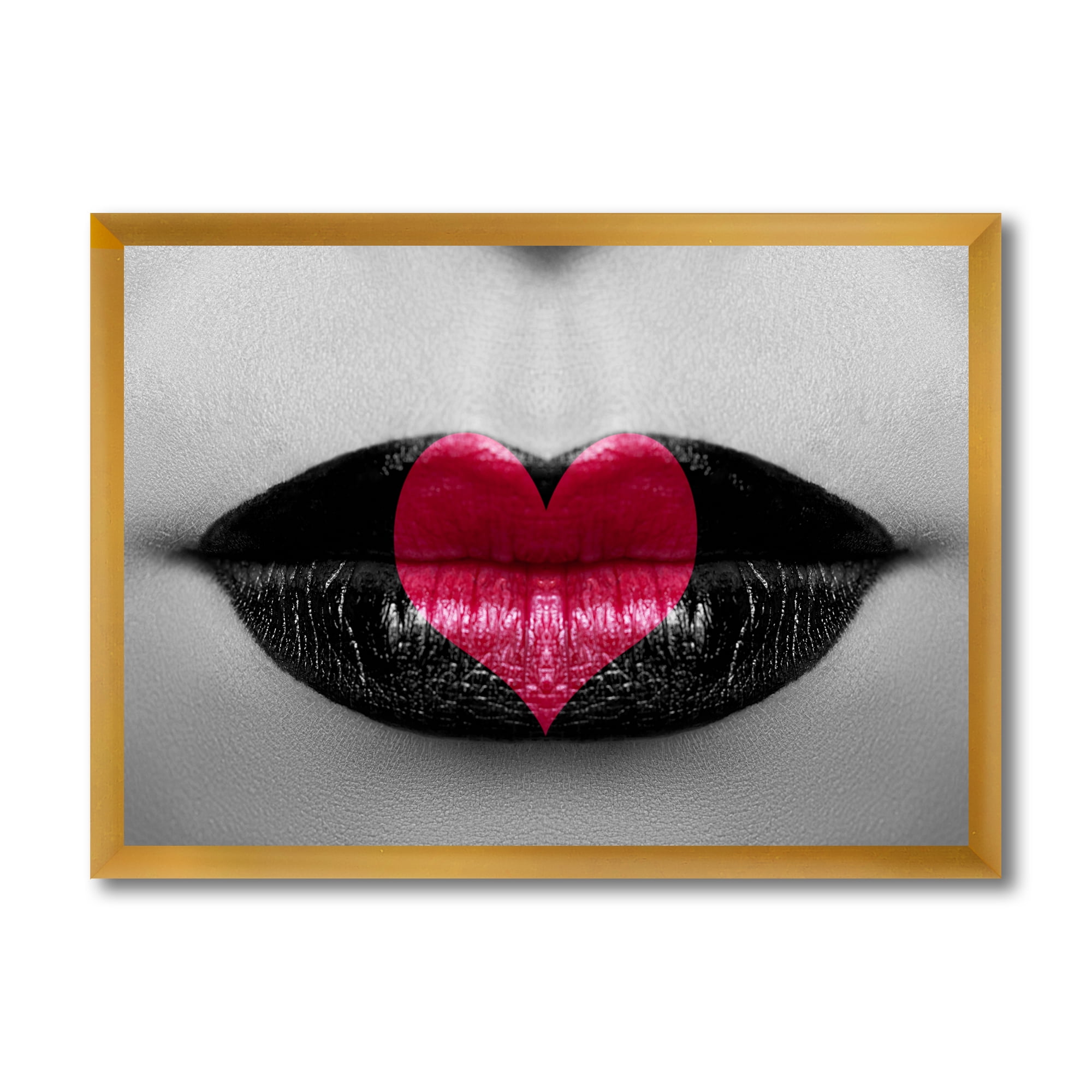 Designart 'Red Heart In Monochrome Lips' Modern Framed Art Print