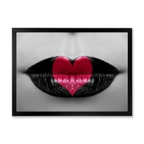 Designart 'Red Heart In Monochrome Lips' Modern Framed Art Print