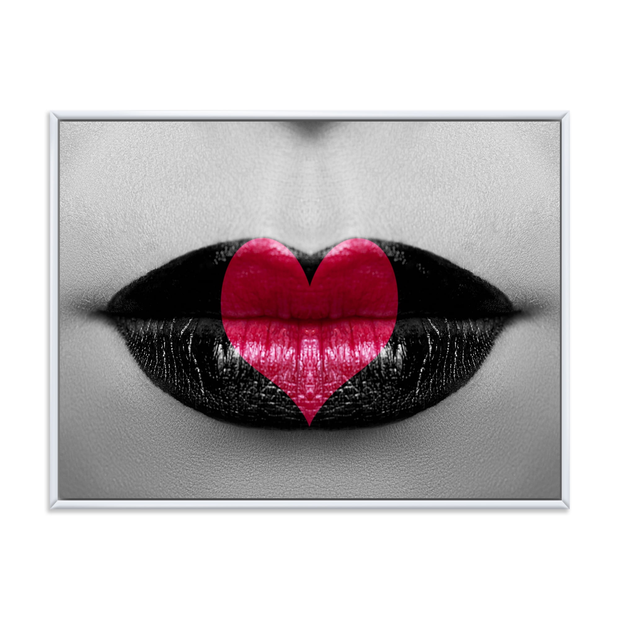 Designart 'Red Heart In Monochrome Lips' Modern Framed Canvas Wall Art Print