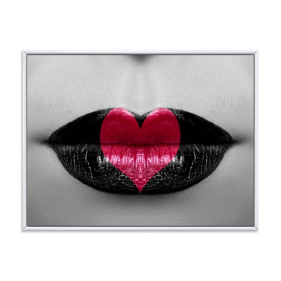 Designart 'Red Heart In Monochrome Lips' Modern Framed Canvas Wall Art Print