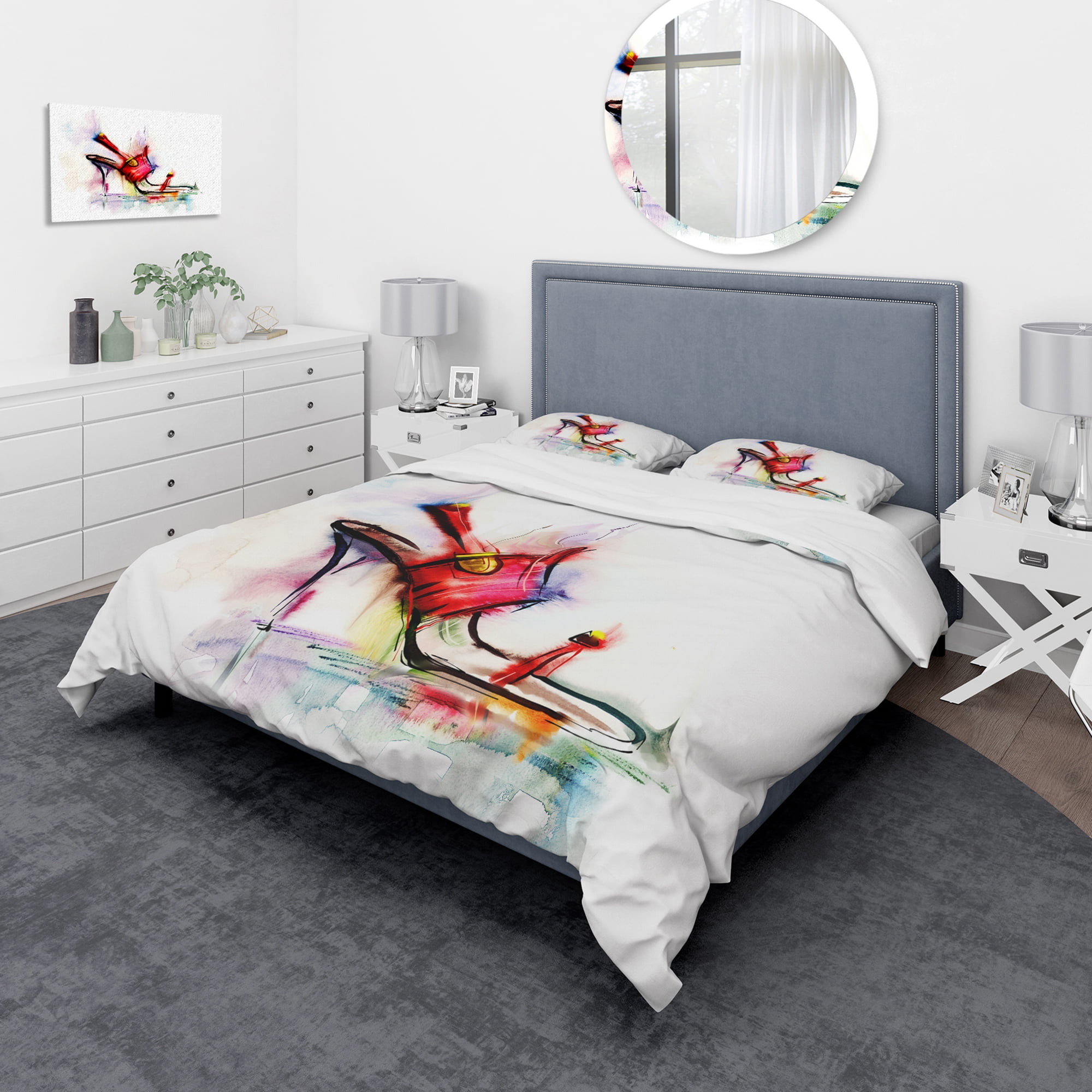 Designart 'Red High Heel Shoe' Abstract Duvet Cover Set