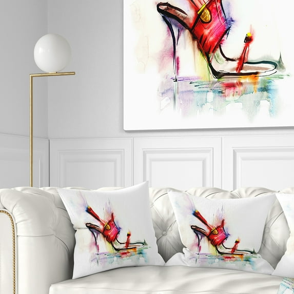 Designart Red High Heel Shoe - Abstract Throw Pillow - 18x18