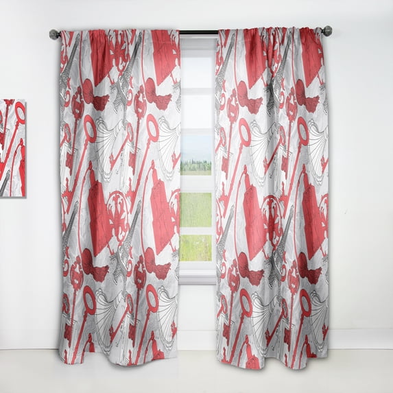 Designart 'Red Keys With Paris Eiffel Tower' Cityscapes Curtain Panel
