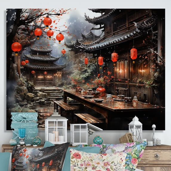 Designart "Red Lantern China Art painting I" Chinese Wall Art Print