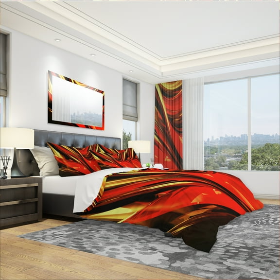 Designart 'Red Lava Ribbons' Modern & Contemporary Duvet Cover Set