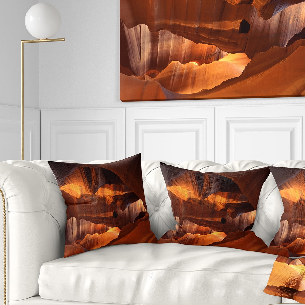 Designart Red Limestone Caves - Landscape Photo Throw Pillow - 18x18