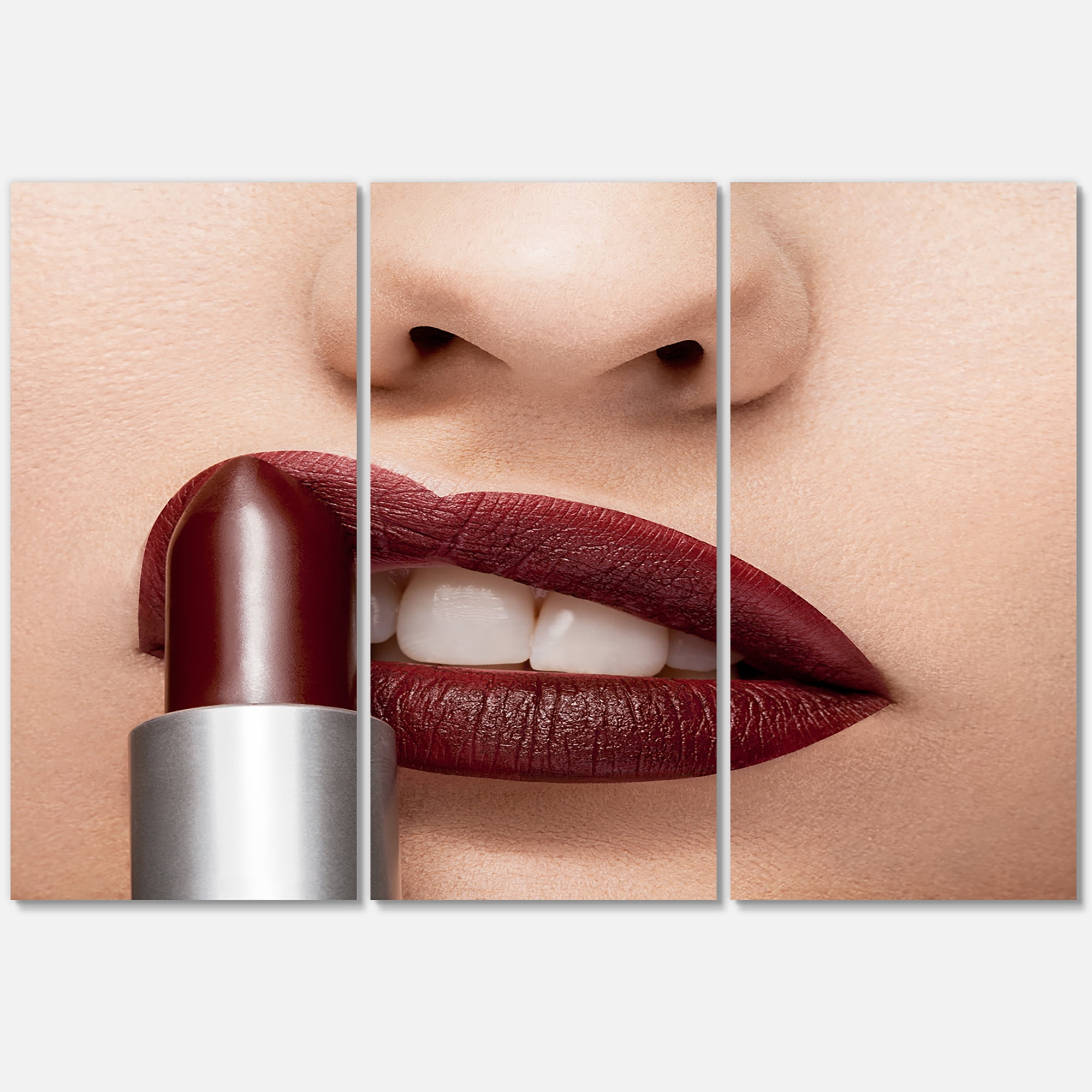 Designart ' Red Lipstick Getting Applyed On Woman Lips ' Modern Canvas Wall Art Print