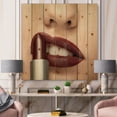thumbnail image 1 of Designart 'Red Lipstick Getting Applyed On Woman Lips' Modern Print on Natural Pine Wood, 1 of 5