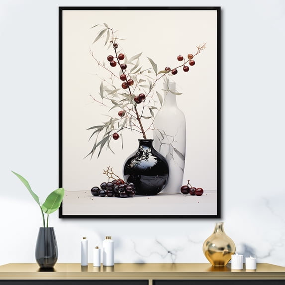 Designart "Red Minimalism gracefulness In Pottery III" Abstract Still Lifes Floater Framed Wall Art Print