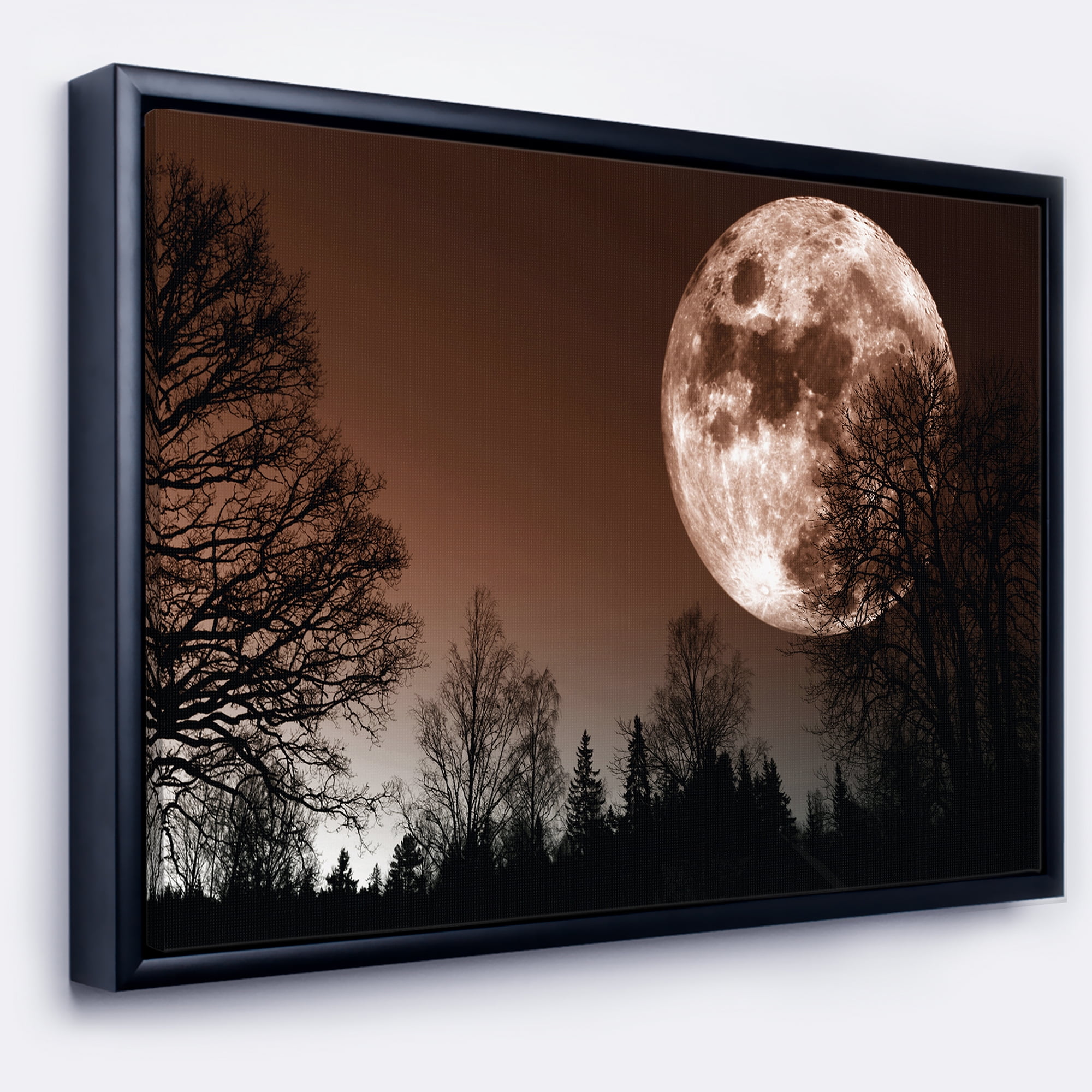 Designart ' Red Moon Rise over Dark Trees ' Landscape Framed Canvas Art Print
