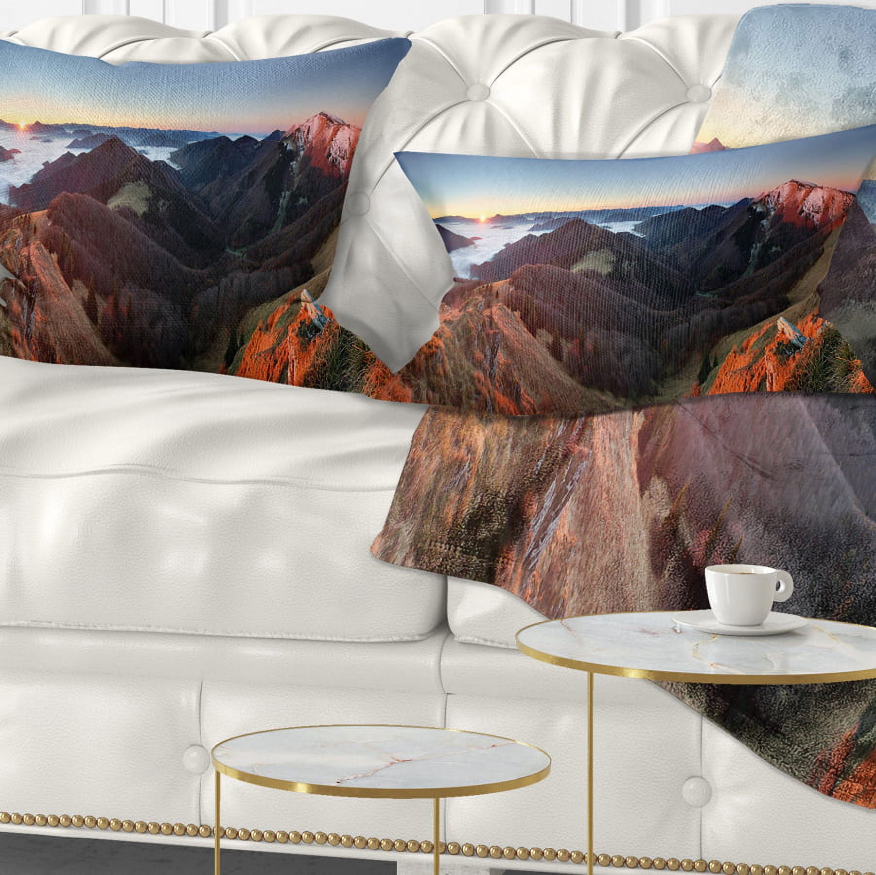 Designart Red Mountain Sunset Panorama - Landscape Printed Throw Pillow - 12x20
