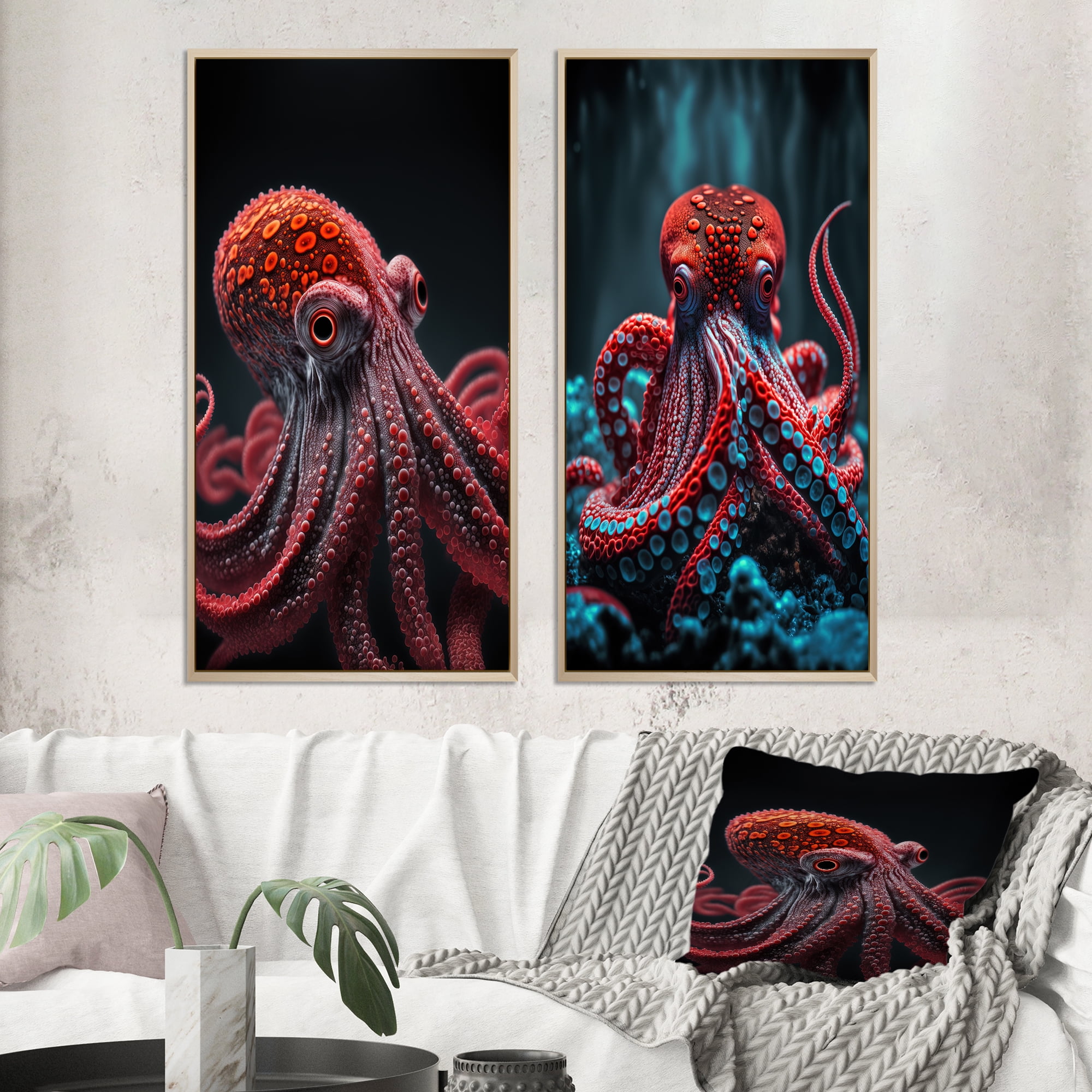 Designart "Red Octopus on the Ocean Floor Marine Majesty II" Animal ...