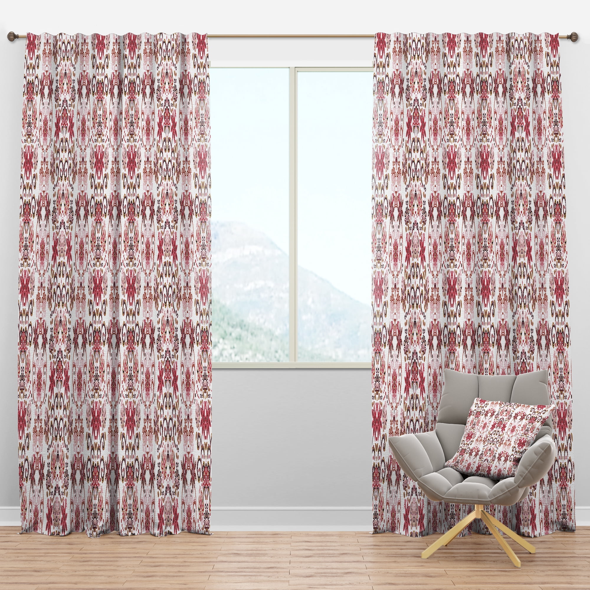 Designart 'Red Ornamental Retro Pattern' Mid-Century Modern Blackout Curtain Panel