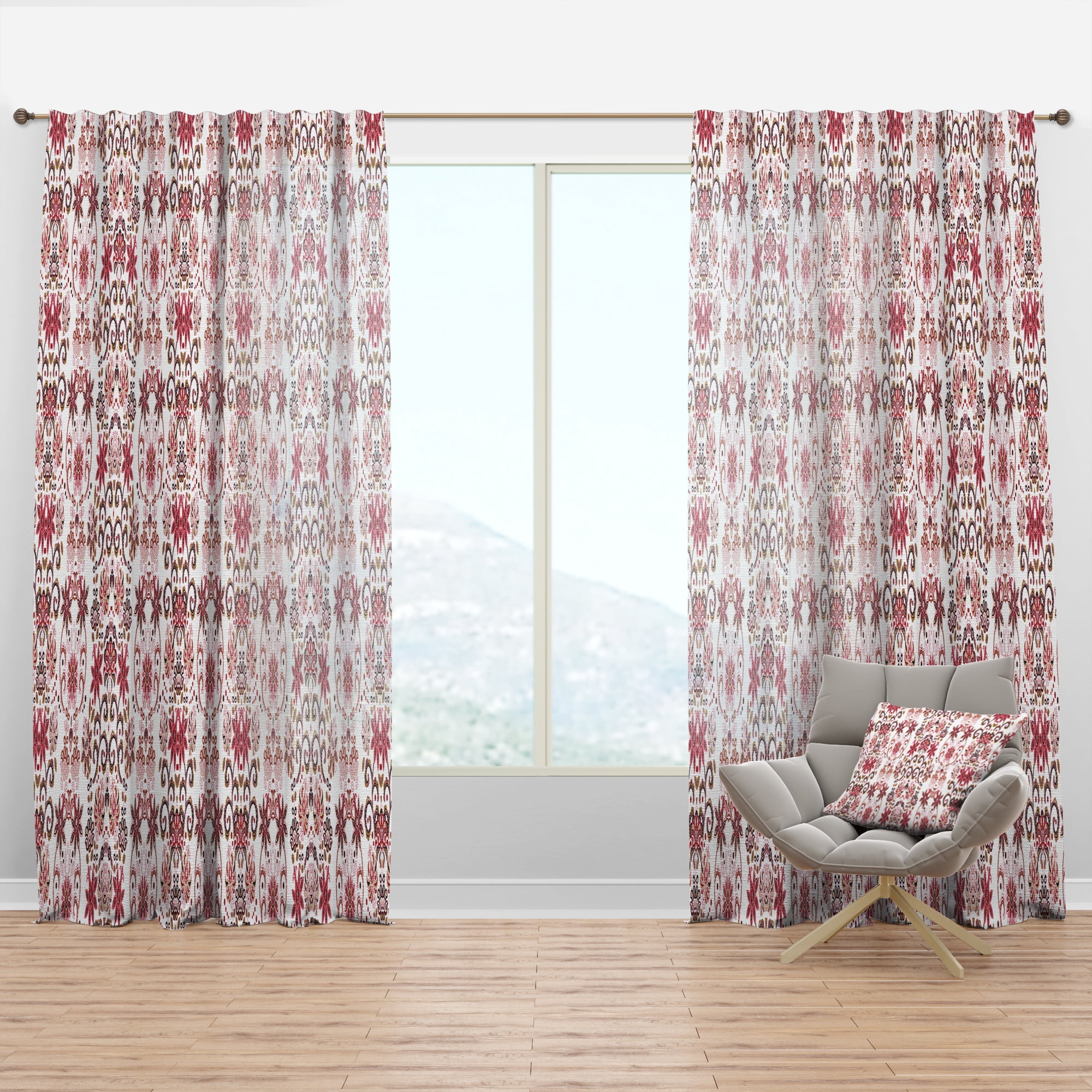 Designart 'Red Ornamental Retro Pattern' Mid-Century Modern Curtain Panel