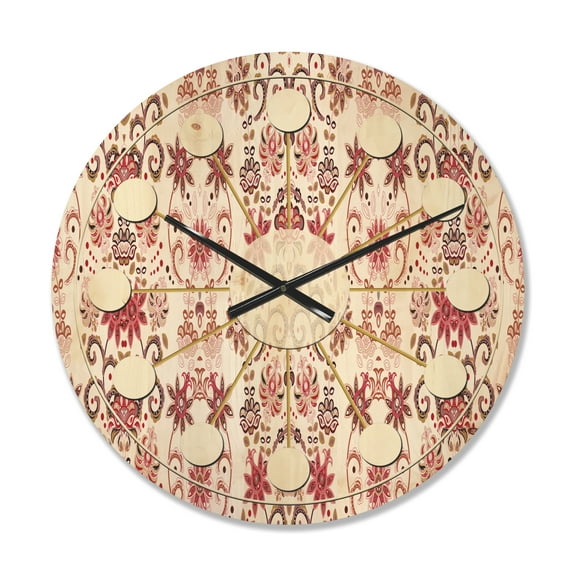 Designart 'Red Ornamental Retro Pattern' Mid-Century Modern Wood Wall Clock