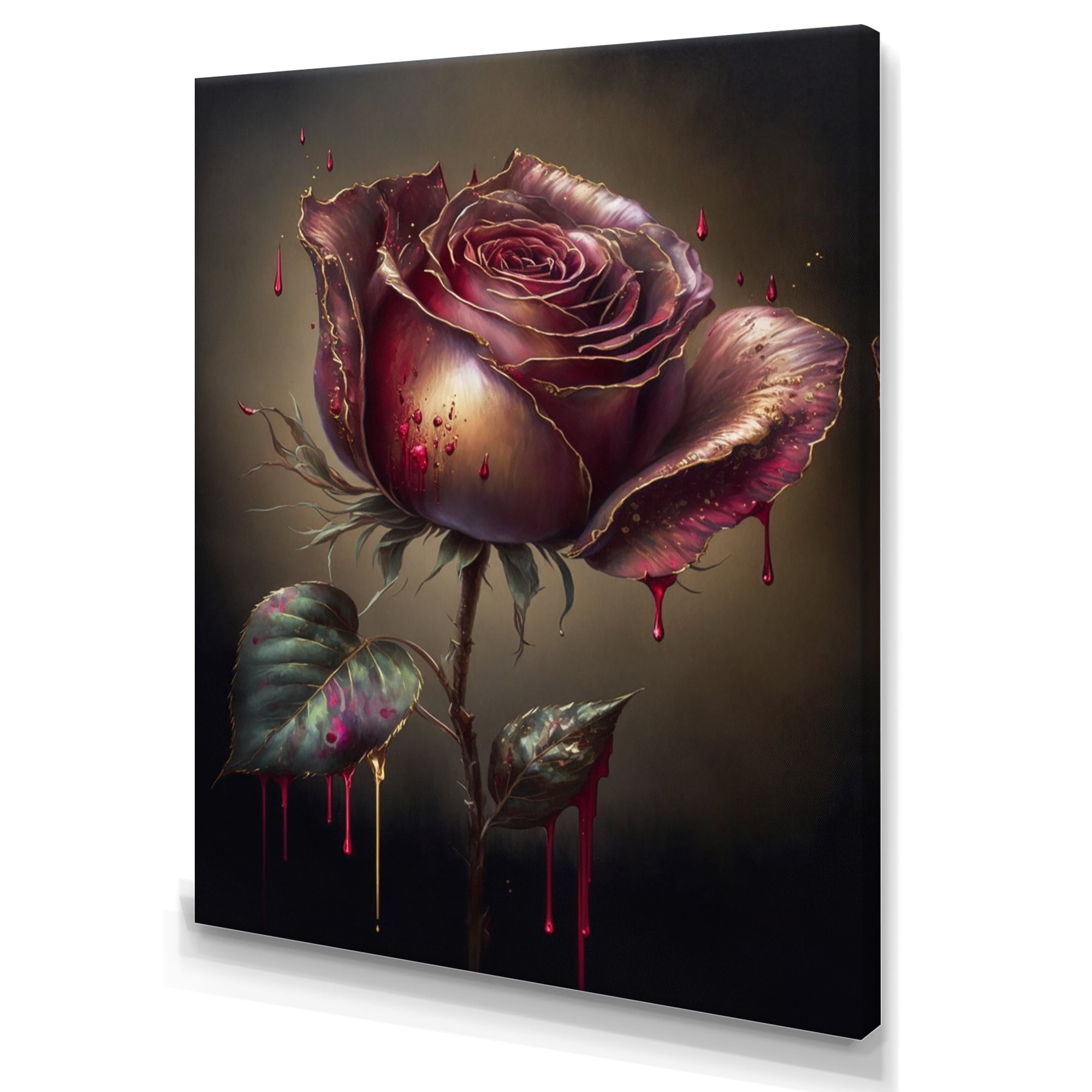 Designart Red Paint Drip Rose I Canvas Wall Art