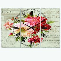Designart 'Red Painted Flowers on Vintage Postcard III' Farmhouse wall clock