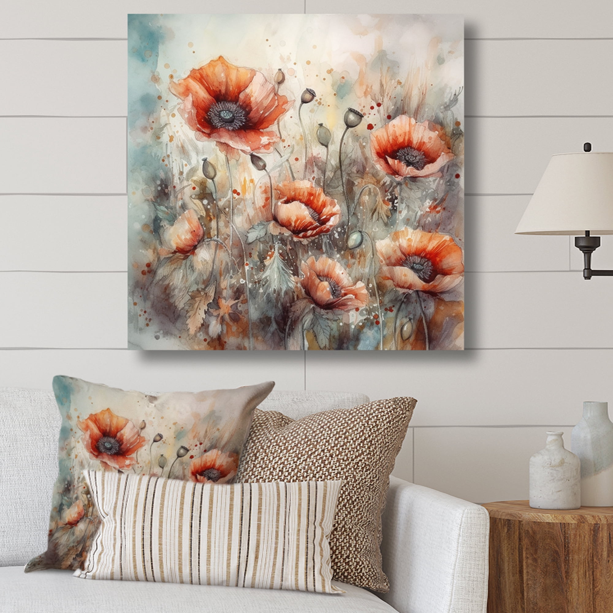 Designart "Red Peonies Blooms II" Floral Peony Wall Art Living Room ...