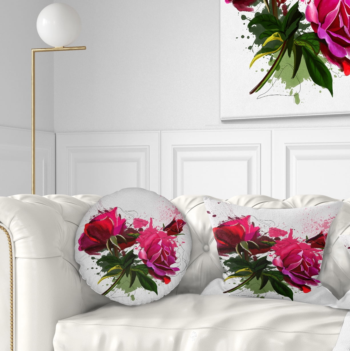 Designart Red Peonies Sketch Watercolor - Floral Throw Pillow - 12x20