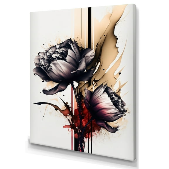 Designart Red Peony Flower On Abstract Paint I Canvas Wall Art