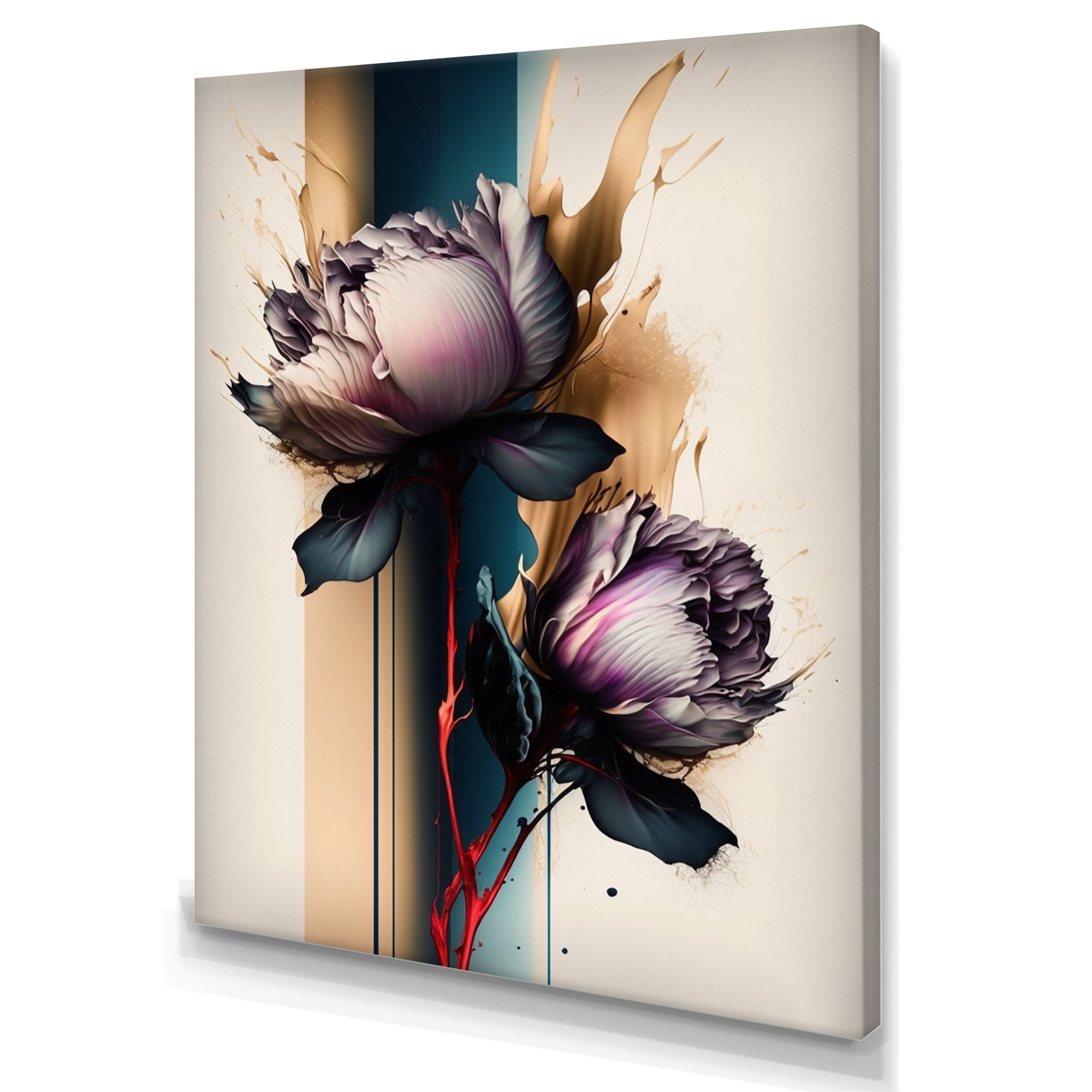 Designart Red Peony Flower On Abstract Paint III Canvas Wall Art