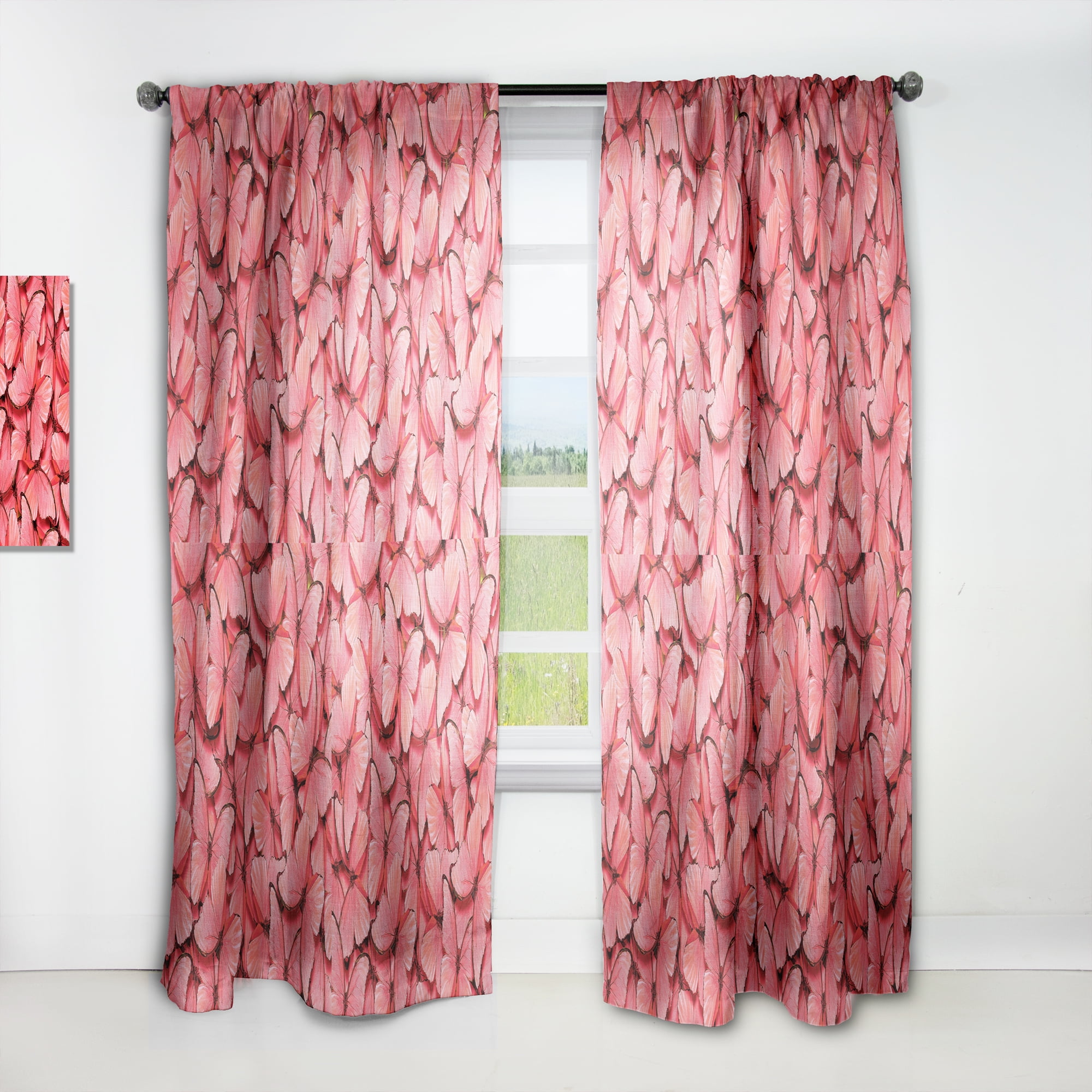Designart 'Red Pink Butterflies' Mid-Century Modern Curtain Panel