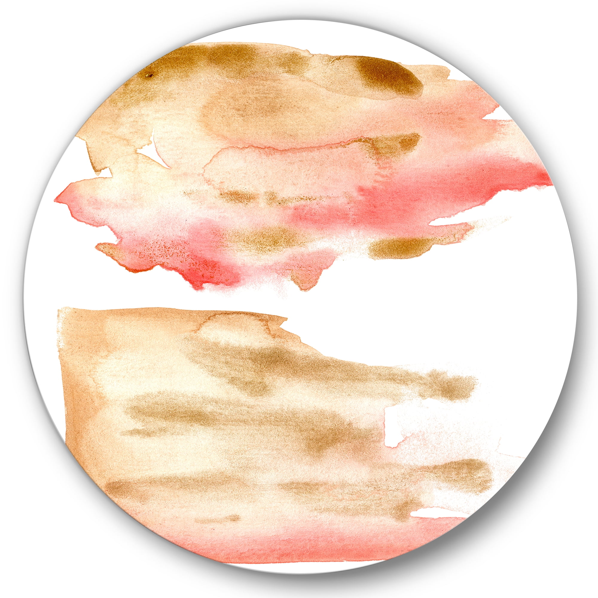Designart 'Red Pink Gold and Beige Abstract Clouds' Modern Circle Metal Wall Art 29x29 - Disc of 29