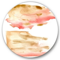 Designart 'Red Pink Gold and Beige Abstract Clouds' Modern Circle Metal Wall Art 36x36 - Disc of 36
