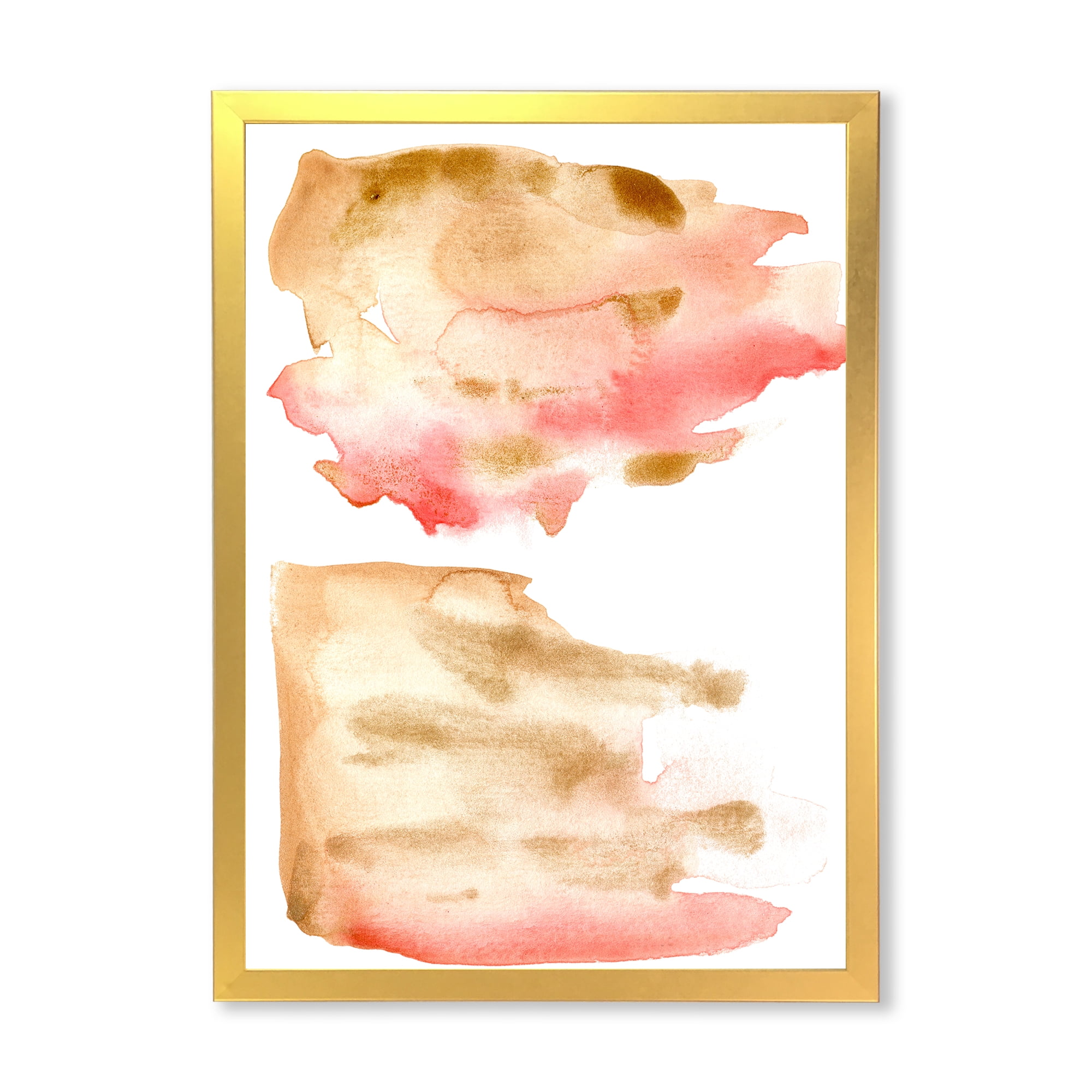 Designart 'Red Pink Gold and Beige Abstract Clouds' Modern Framed Art Print
