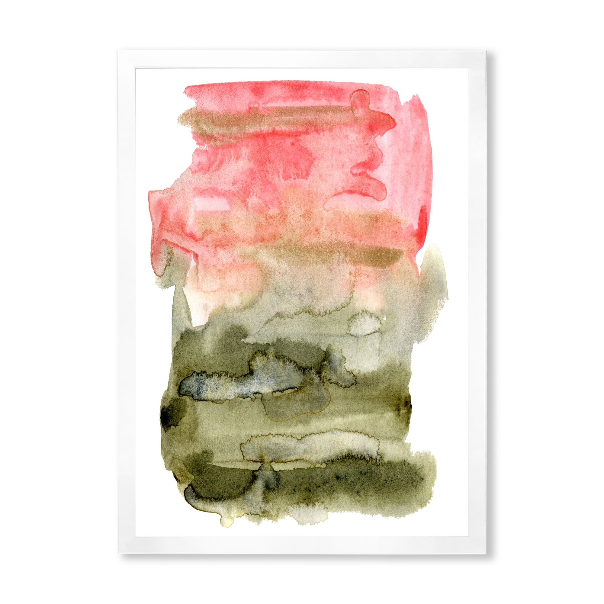 Designart 'Red Pink and Green Abstract Clouds' Modern Framed Art Print