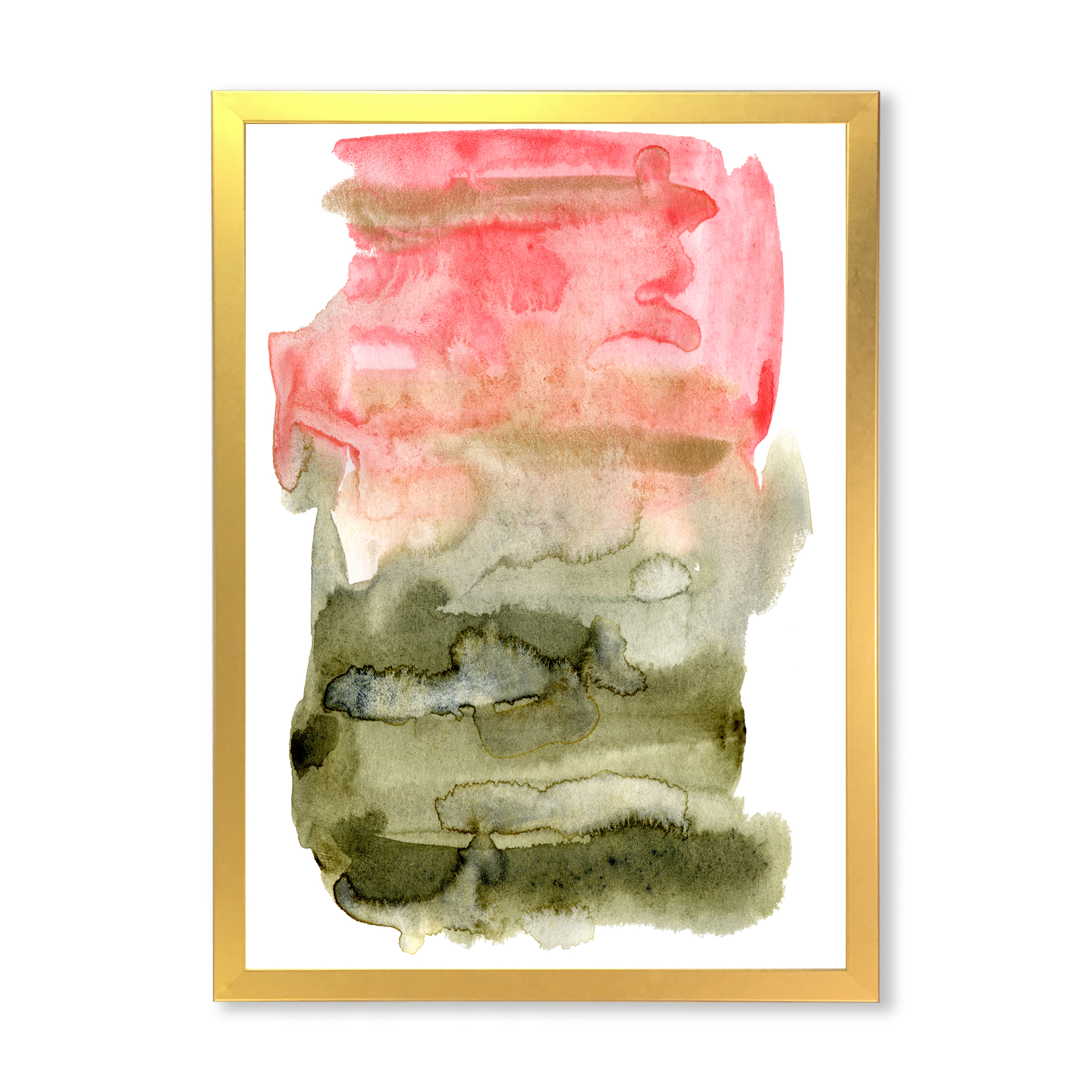Designart 'Red Pink and Green Abstract Clouds' Modern Framed Art Print
