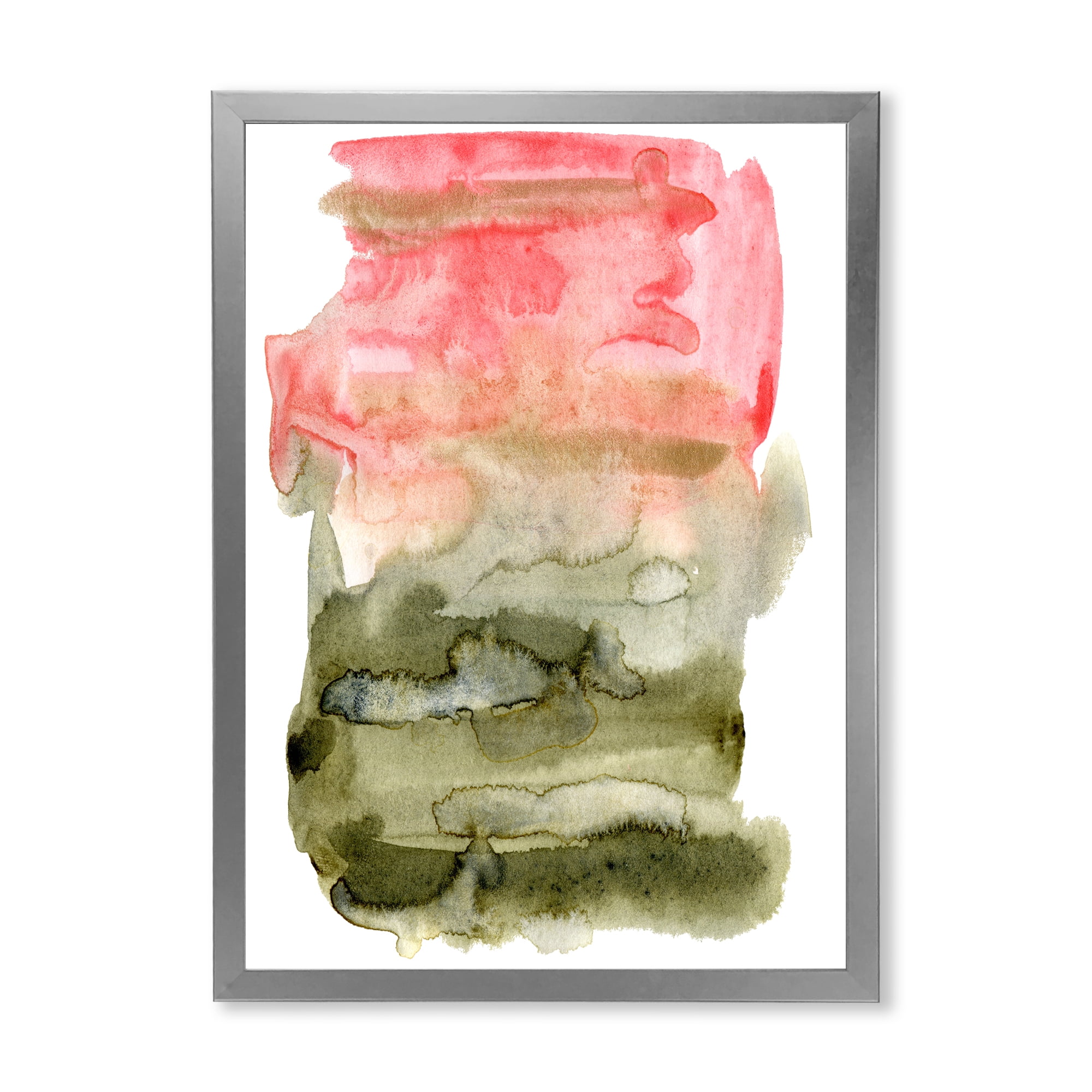Designart 'Red Pink and Green Abstract Clouds' Modern Framed Art Print
