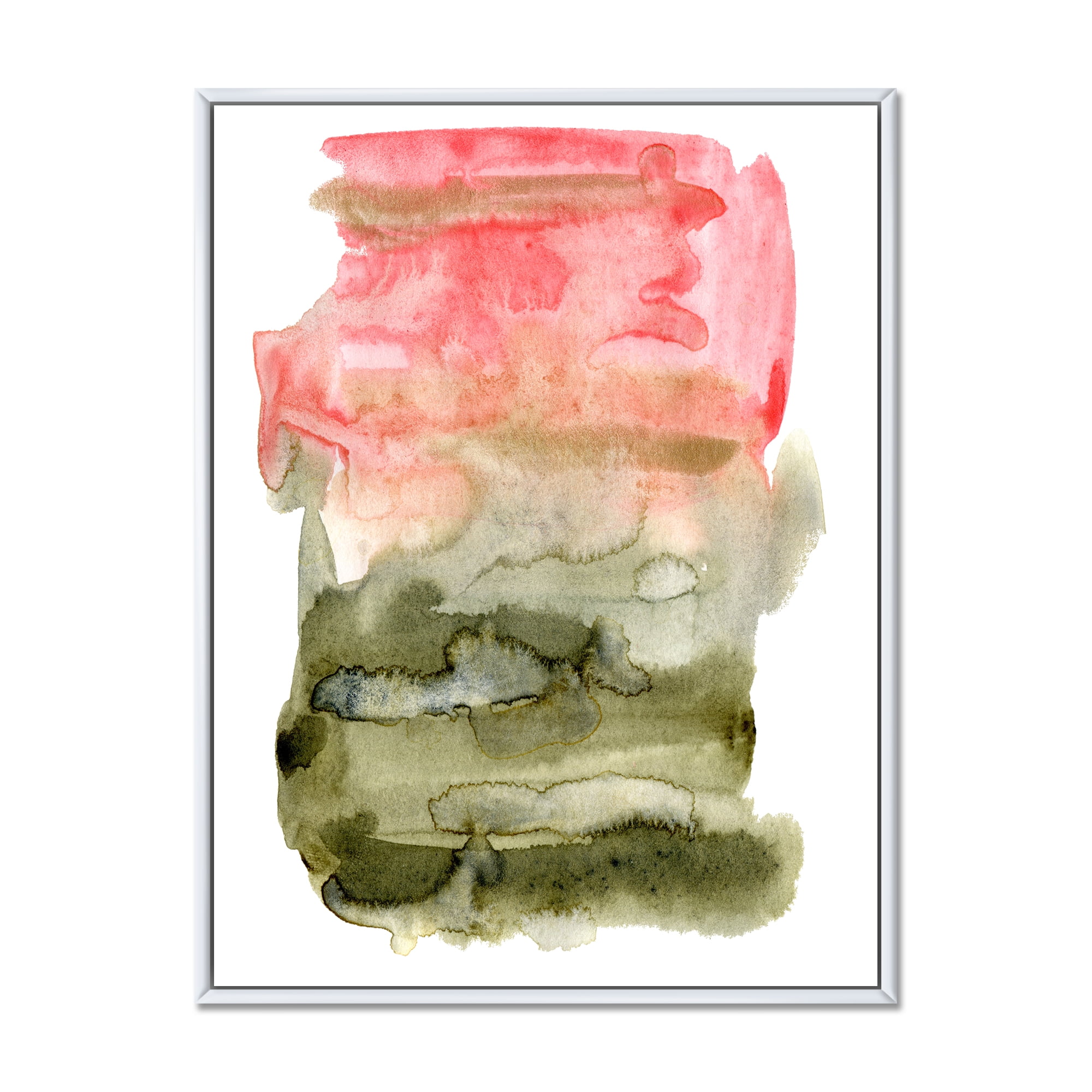 Designart 'Red Pink and Green Abstract Clouds' Modern Framed Canvas Wall Art Print