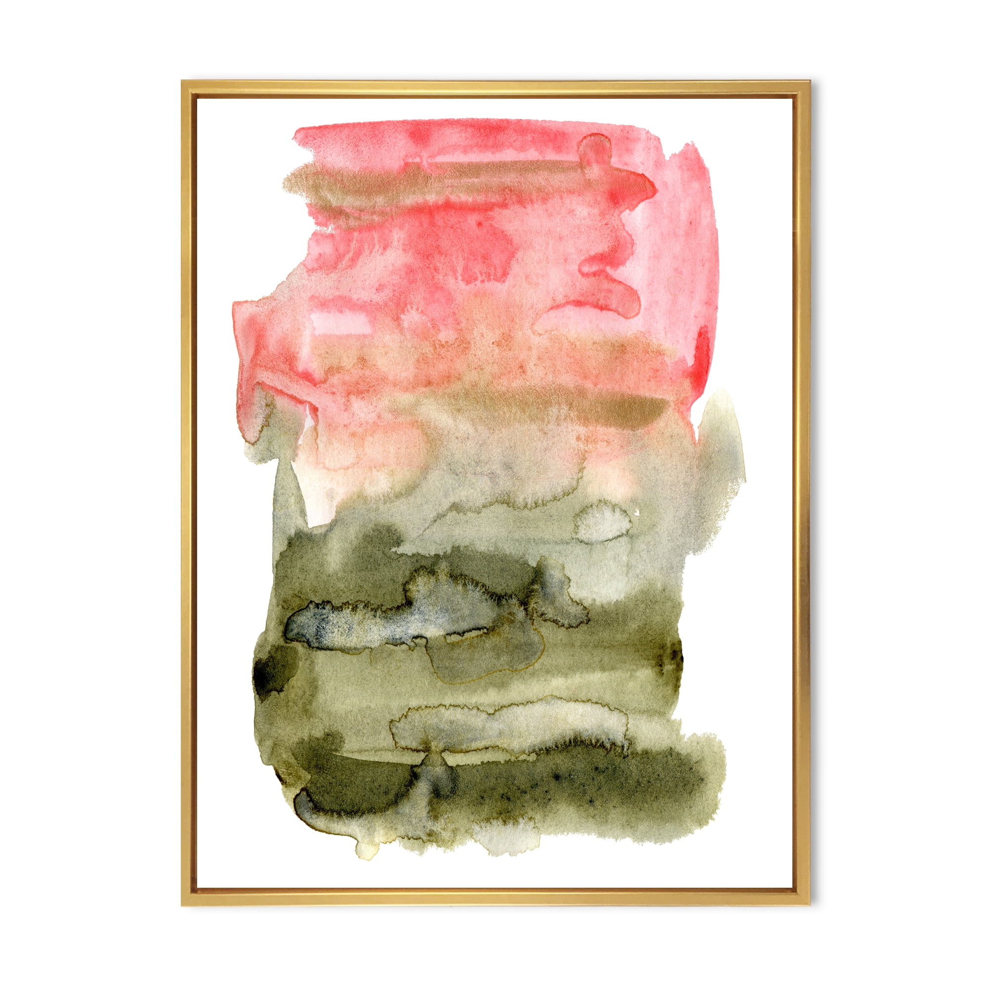 Designart 'Red Pink and Green Abstract Clouds' Modern Framed Canvas Wall Art Print