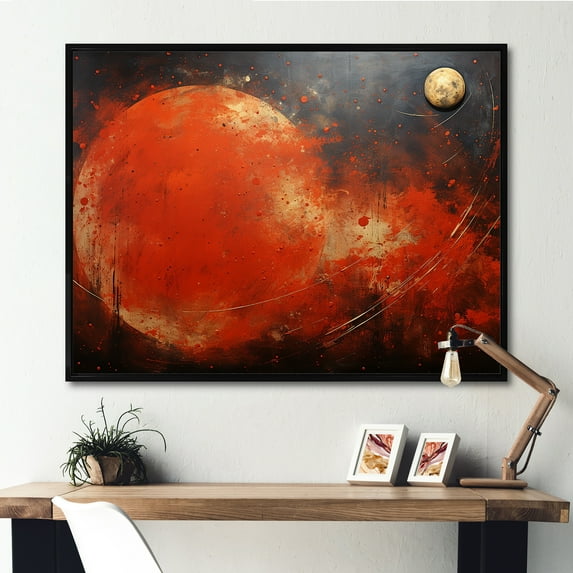 Designart "Red Planet Mars Landscape" Astronomy & Space Framed Wall Art - Modern Red Planets Hallway Framed Wall Art Decor