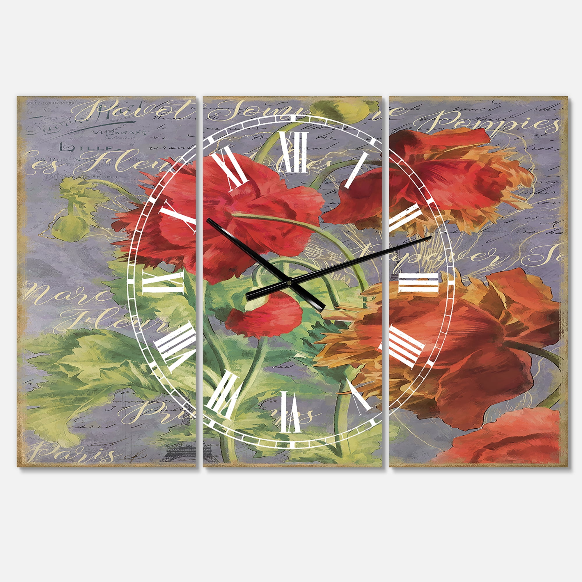 Designart 'Red Poppies' Large Cottage Wall Clock