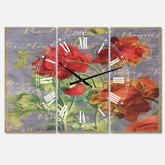 Designart 'Red Poppies' Large Cottage Wall Clock
