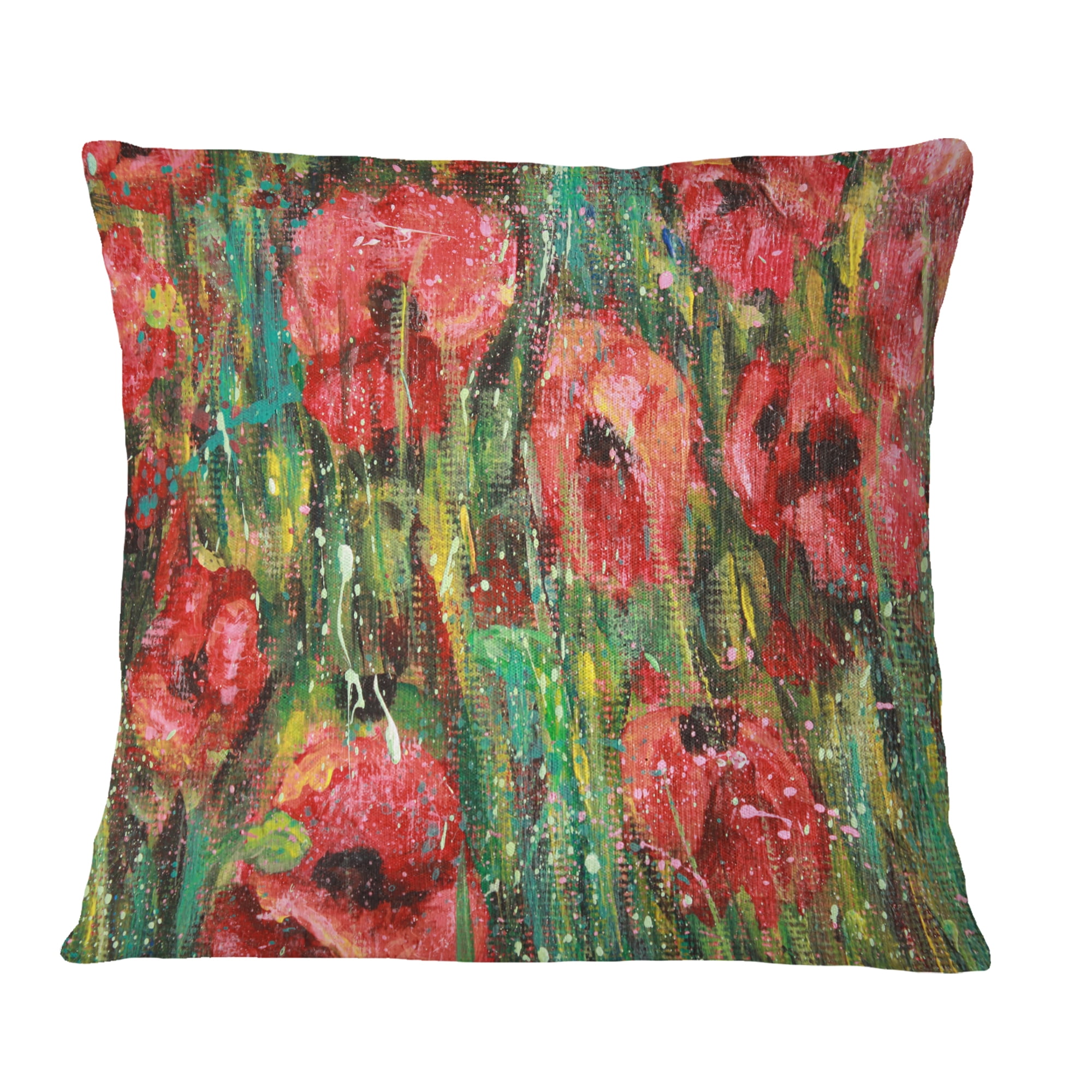 Designart Red Poppies Watercolor Drawing - Floral Throw Pillow - 18x18