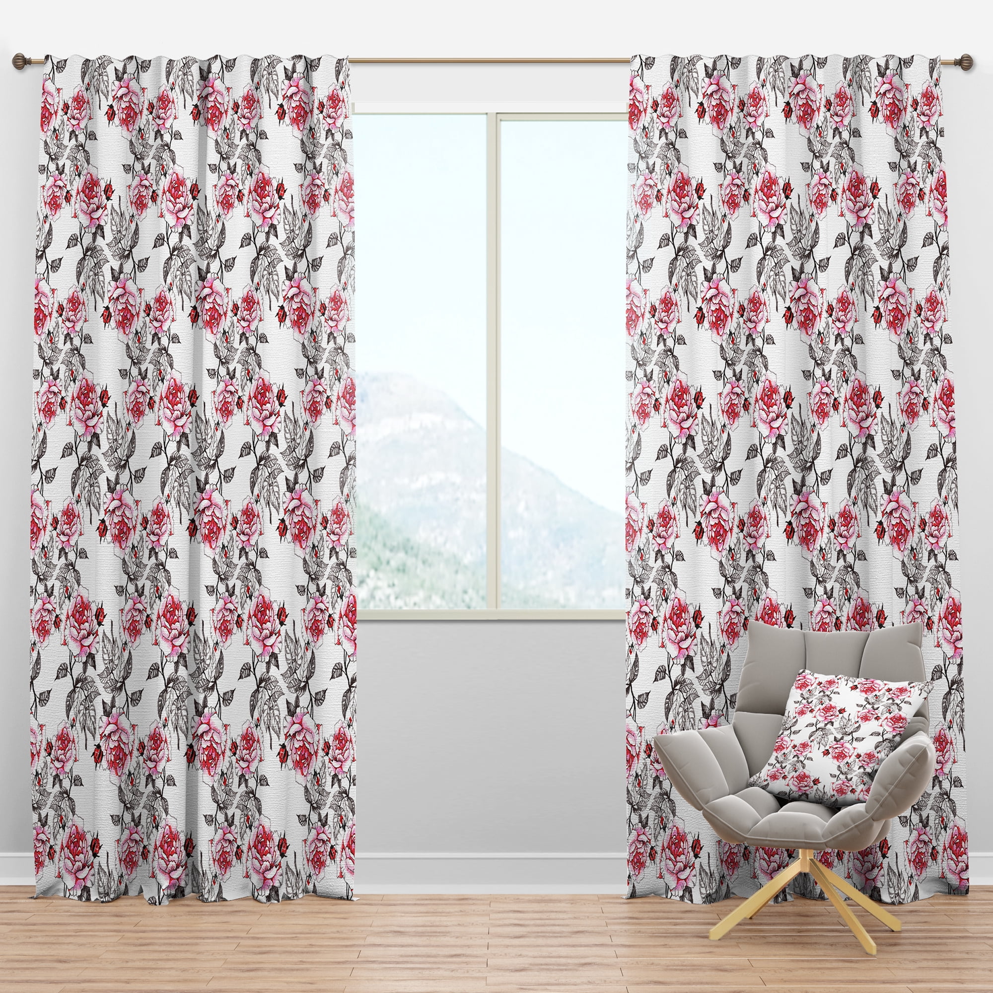 Designart 'Red Poppies With Seamless Pattern II' Floral Blackout Curtain Panel