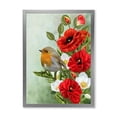 thumbnail image 1 of Designart 'Red Poppies and White Anemones With Yellow Bird' Traditional Framed Art Print, 1 of 4