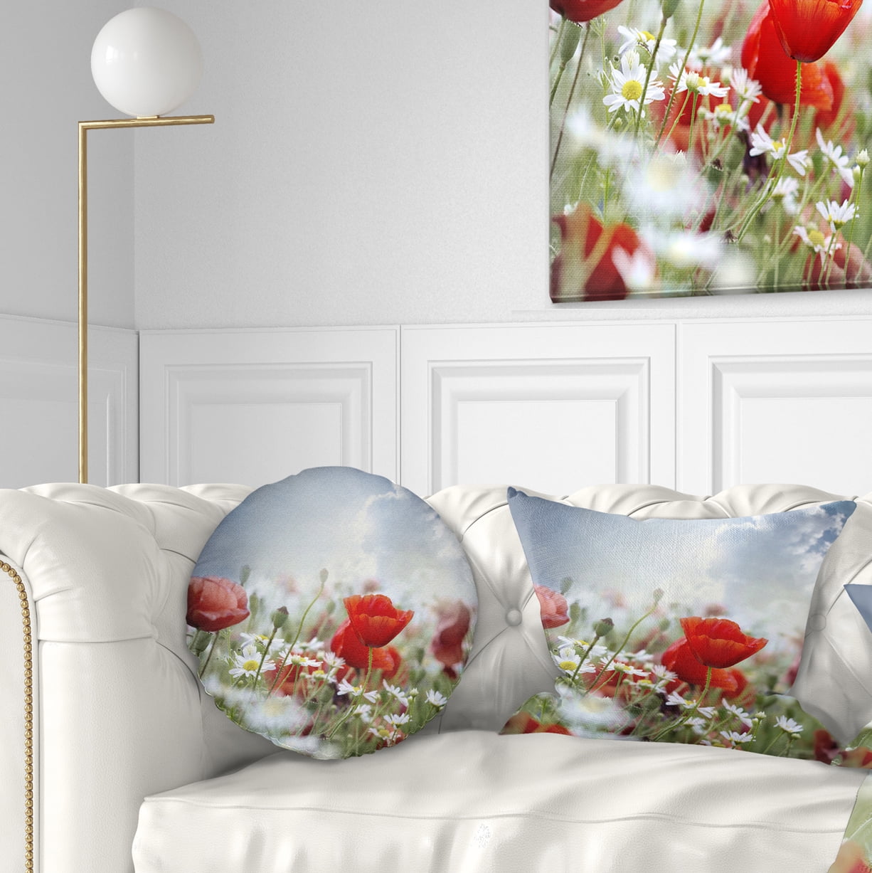 Designart Red Poppies on Cloudy Background - Floral Throw Pillow - 12x20