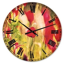 Designart 'Red Poppies on Green Background' Traditional wall clock